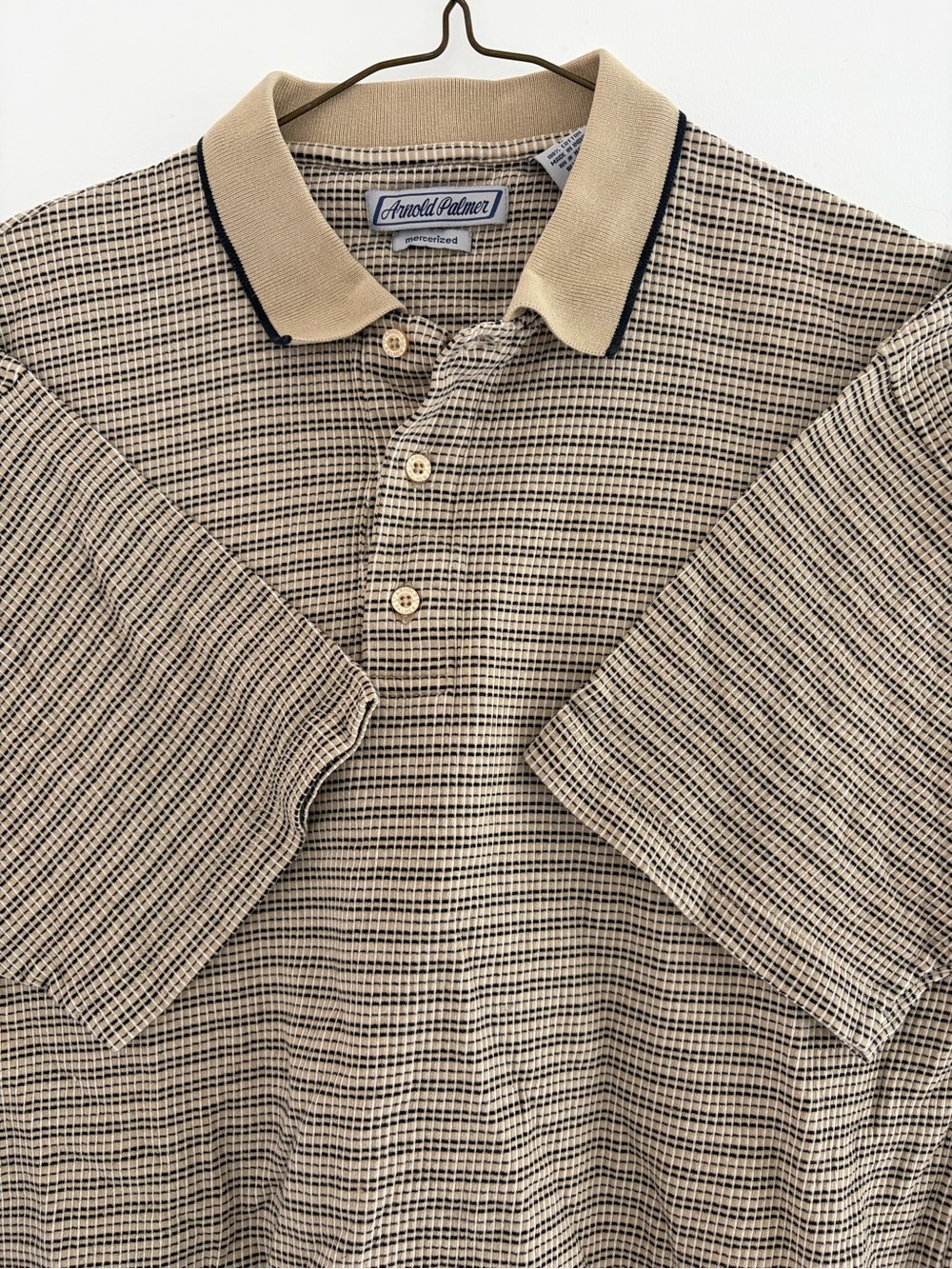 Arnold Palmer Men’s Tan Check Polo with Contrast Collar